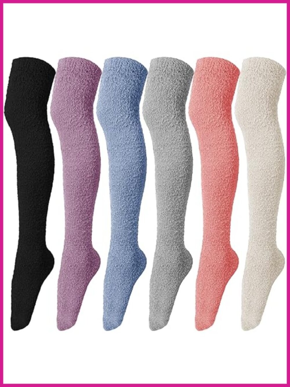 6 Pairs Knee High Fuzzy Socks Soft Long Thigh High Warm Cozy Slipper Plush